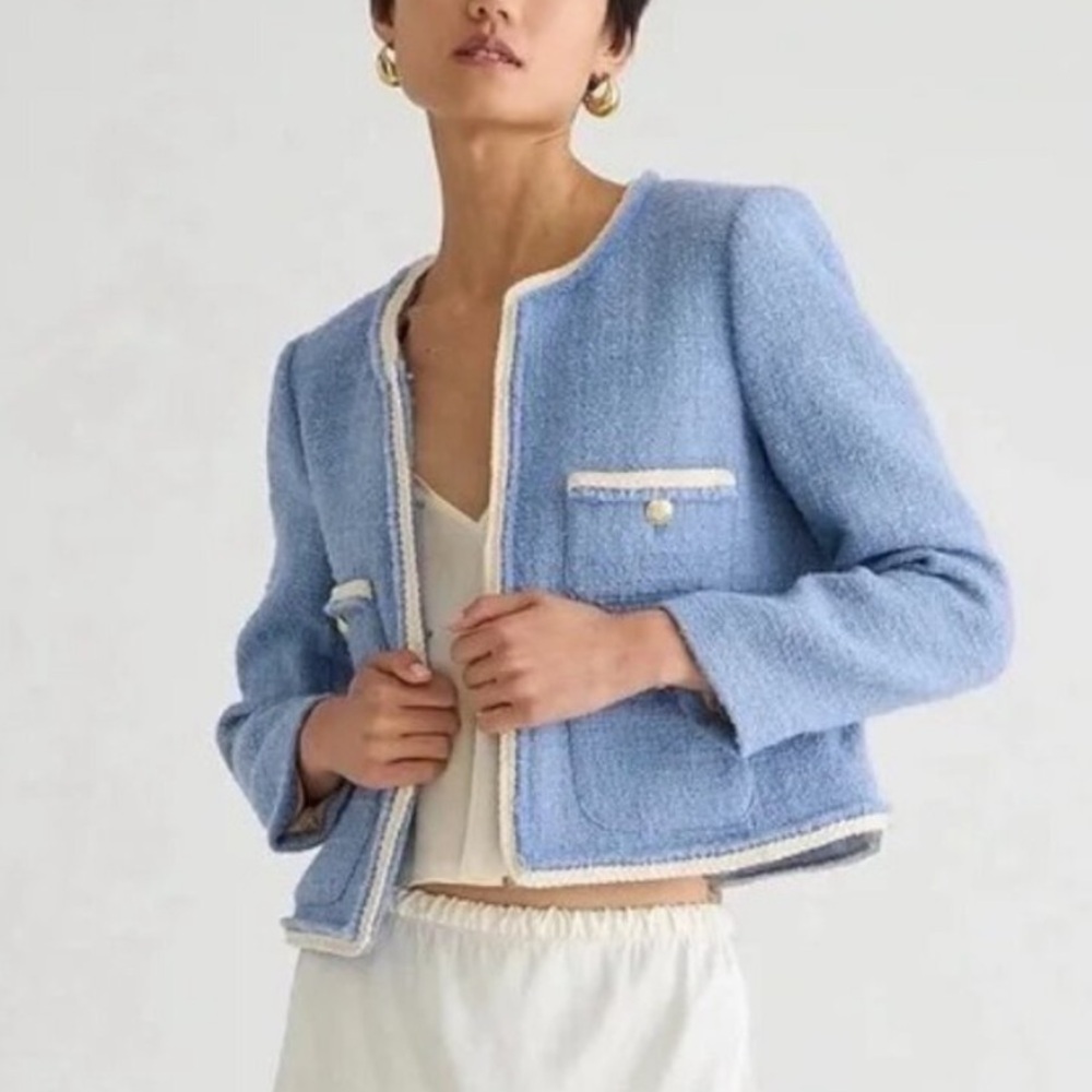 J. Crew France’s Lady Jacket Pale Seascape Maritime Tweed SIZE 2 - Picture 7 of 10